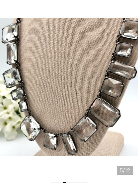 J. Crew Jewelry - J. Crew Signed Crystal Statement Necklace in Clear with Gunmetal Setting